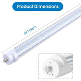 T8 8FT LED Tube Light, 8 Foot T8 V Shaped Single Pin FA8 Base, Ballast Bypass 270° 50W 6750LM, 6500K Cool White, Clear PC Cover (Replace 150W LED Flourescent Bulbs) Dual - Ended Power AC100-277V 4PACK
